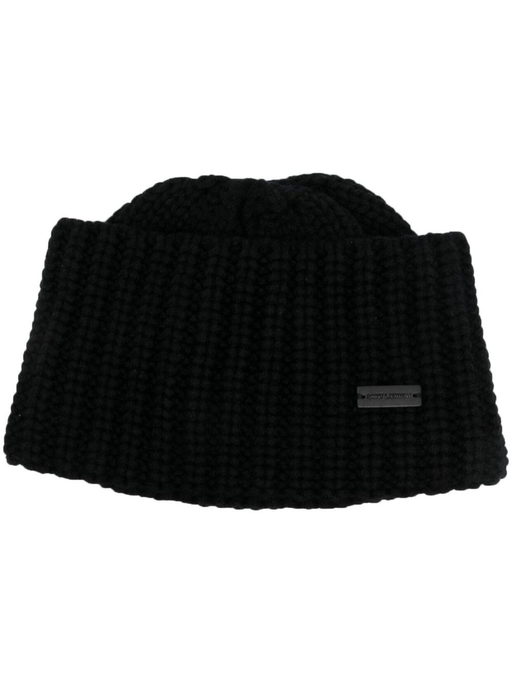 Saint Laurent logo标牌粗针织羊绒套头帽 - 黑色