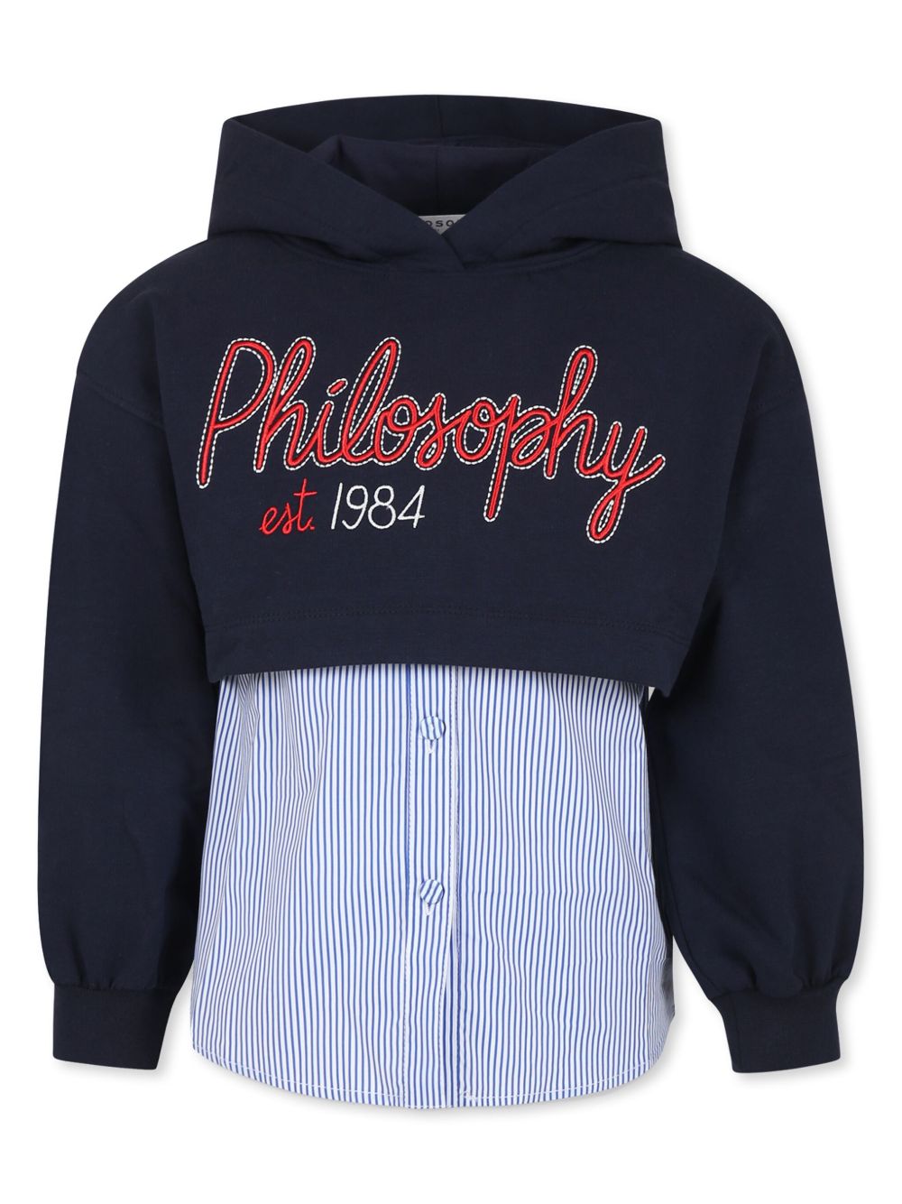 Philosophy Di Lorenzo Serafini Kids 搭扣logo刺绣连帽衫 - 蓝色