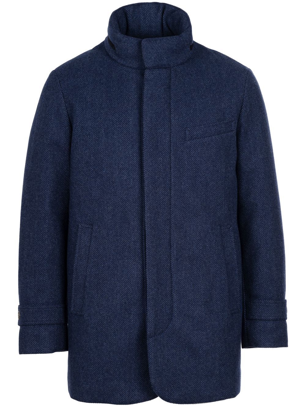 Norwegian Wool 羽绒衬里人字斜纹图案针织外套 - 蓝色