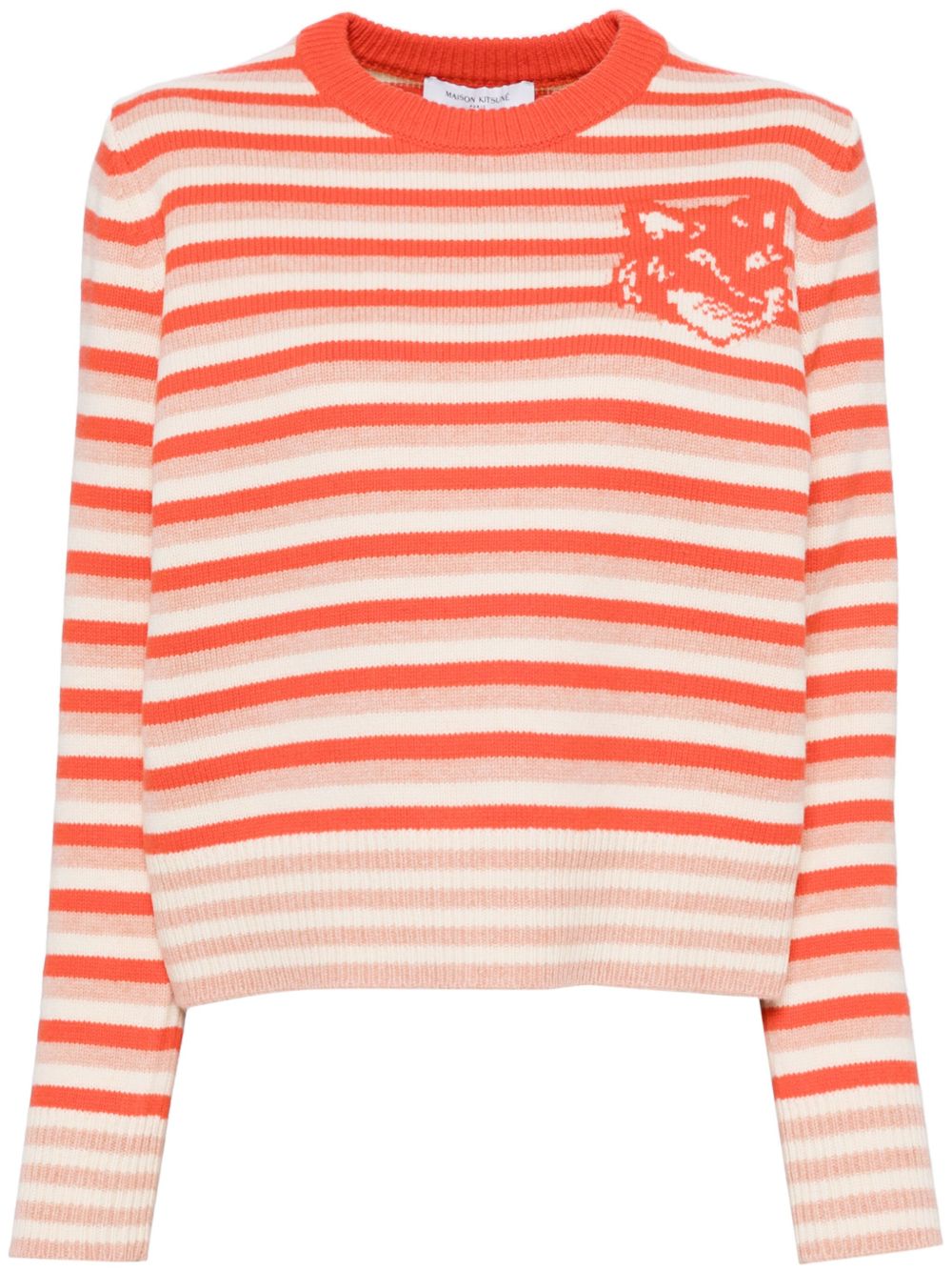 Maison Kitsuné Fox Head 嵌花条纹毛衣 - 橘色
