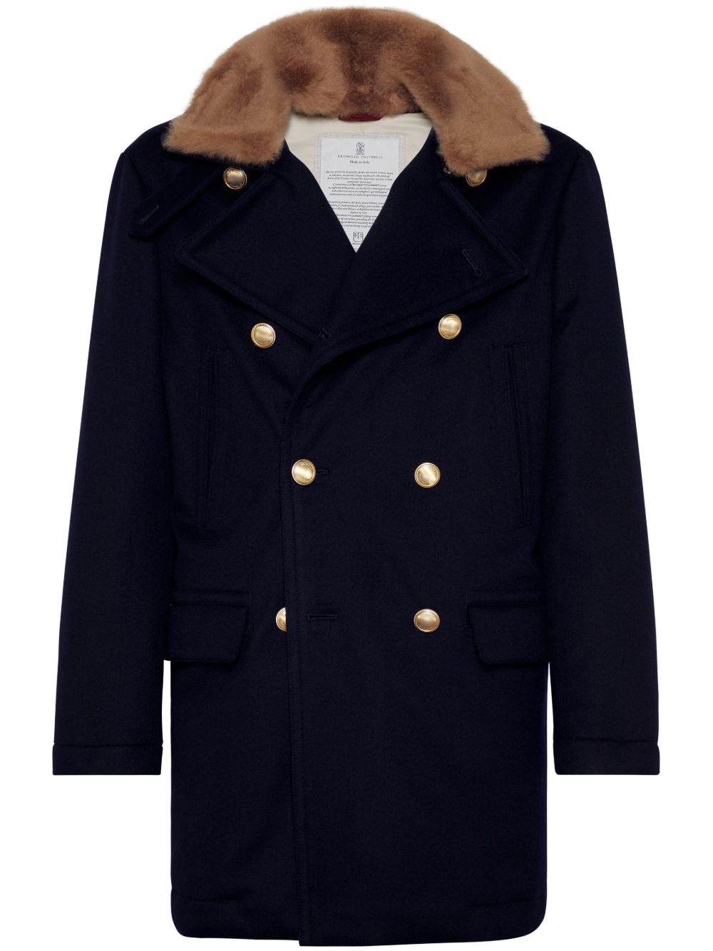 Brunello Cucinelli 双排扣羊绒外套 - 蓝色