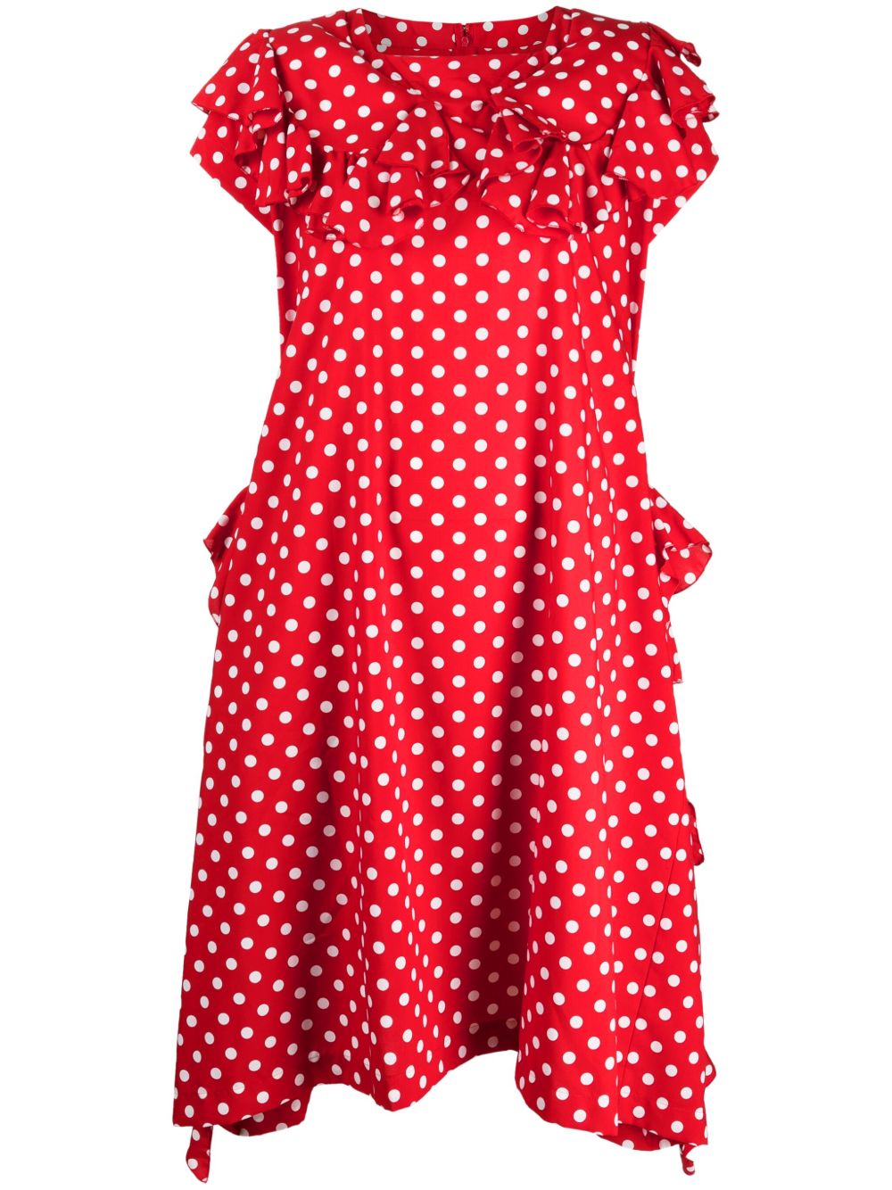 Comme Des Garçons Comme Des Garçons 波点印花荷叶边中长连衣裙 - 红色