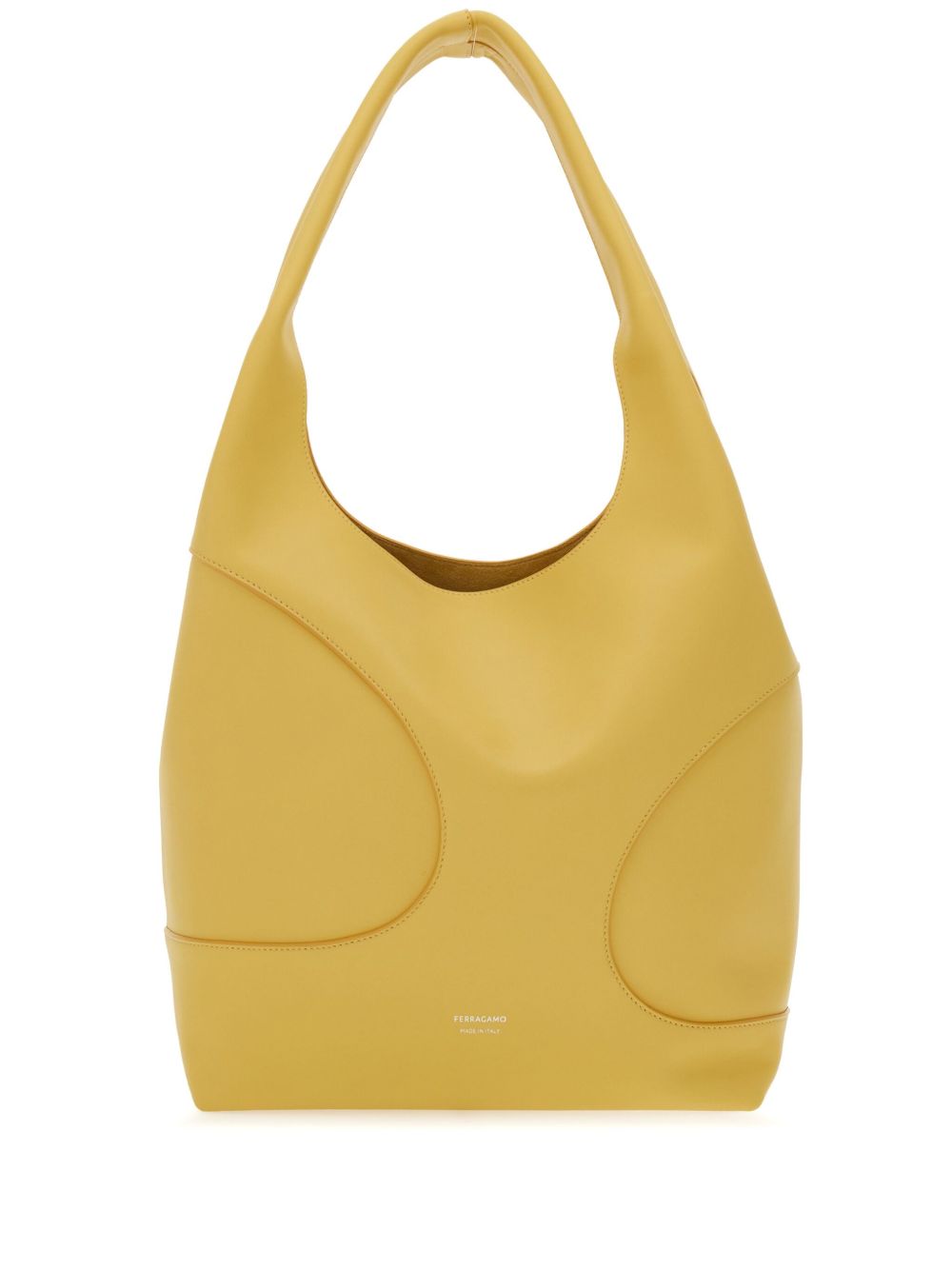 Ferragamo 凹面压花logo拼接皮质单肩包 - 黄色