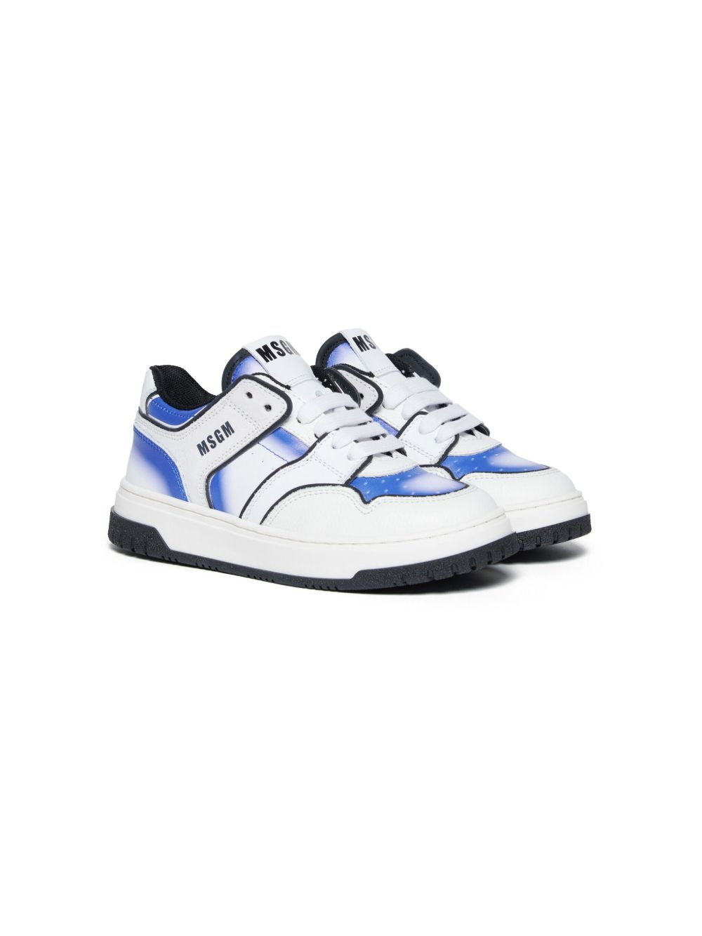 MSGM Kids 拼色皮质运动鞋 - 白色