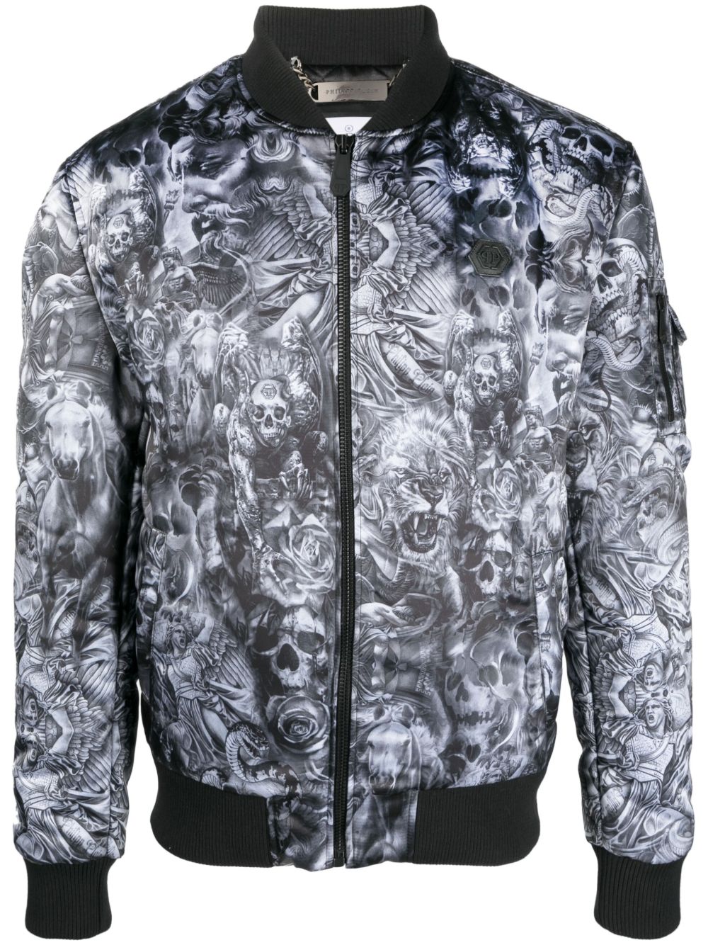 Philipp Plein Tatto 印花飞行员夹克 - 黑色