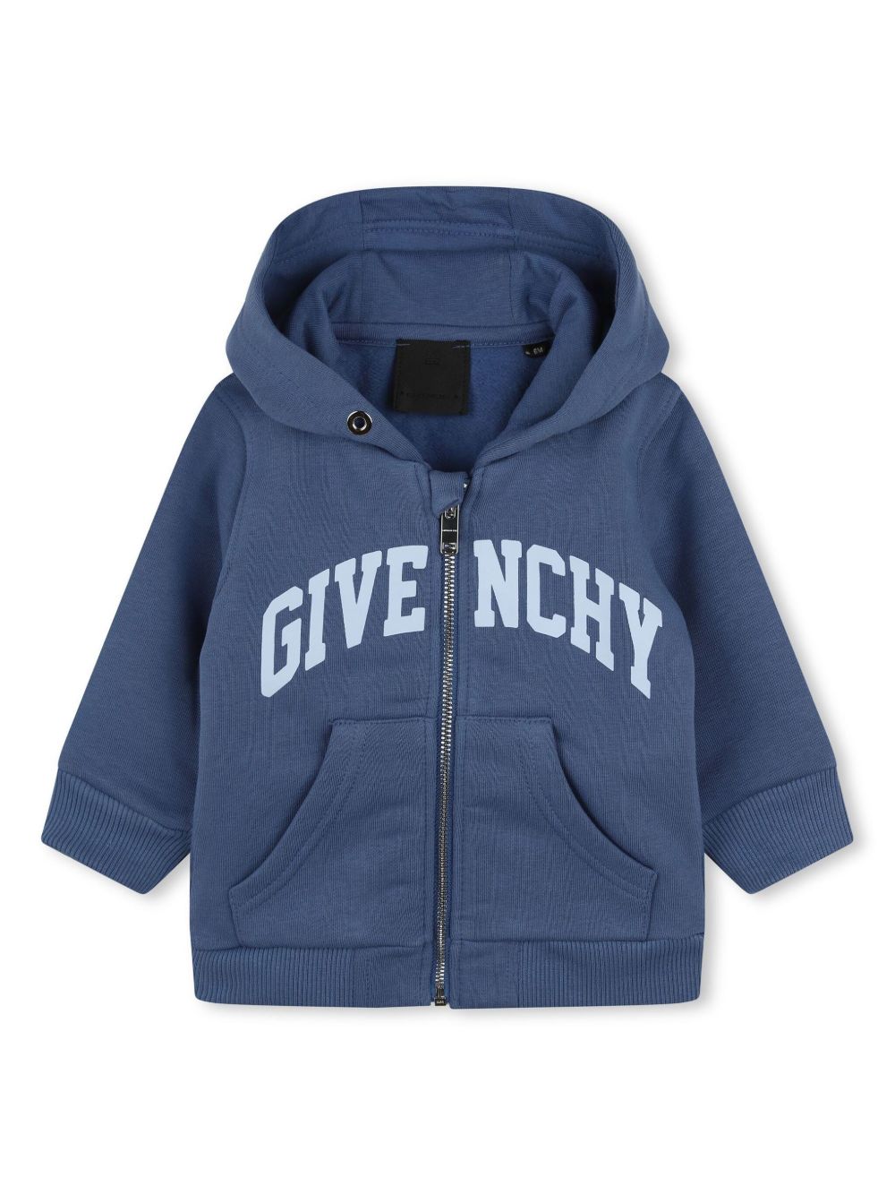 Givenchy Kids logo印花拉链连帽衫 - 蓝色