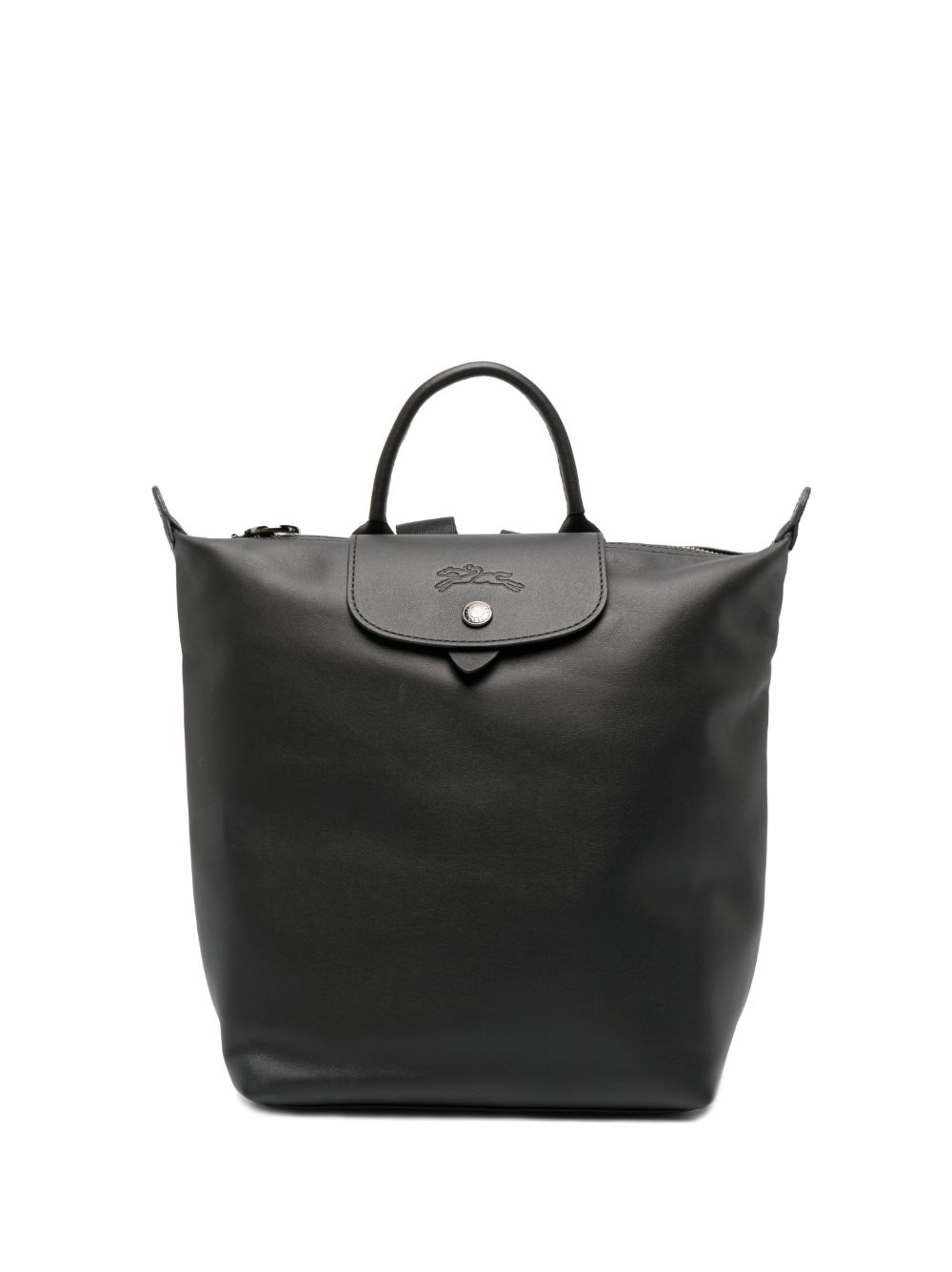 Longchamp Le Pliage 小号皮质双肩包 - 黑色