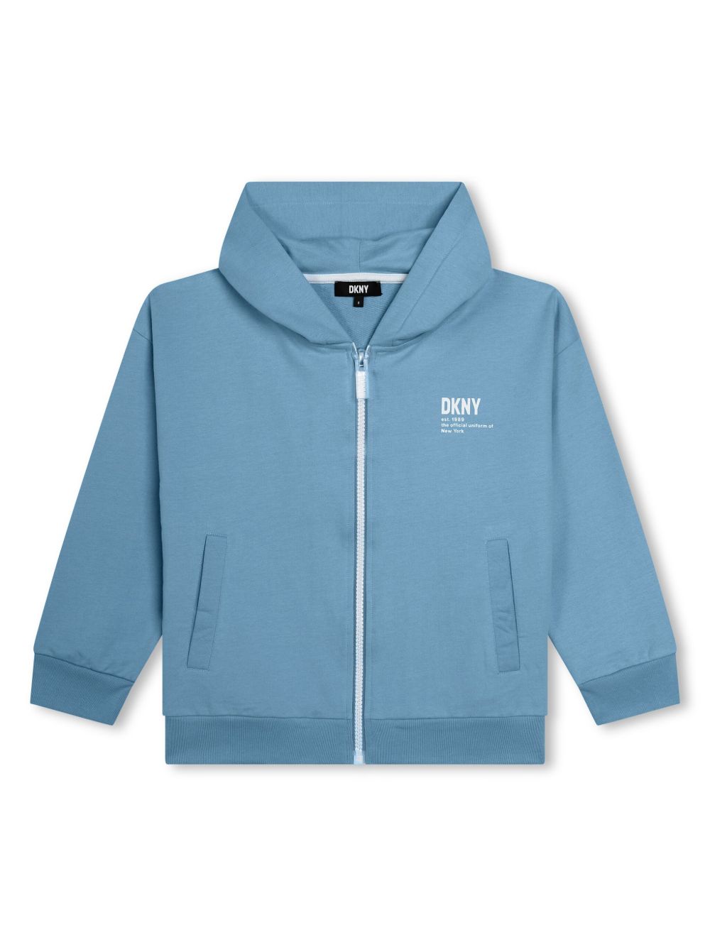 Dkny Kids logo印花棉平纹针织连帽衫 - 蓝色