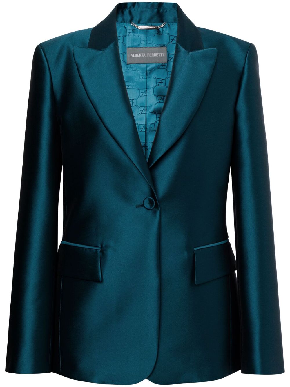 Alberta Ferretti 单排扣缎面西装夹克 - 蓝色