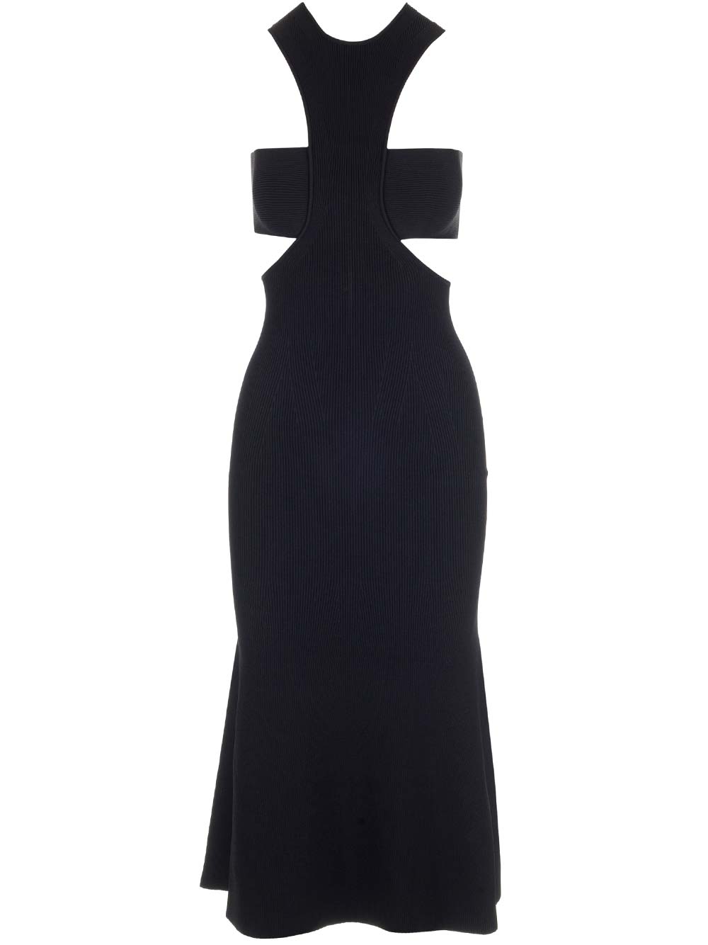 Alexander McQueen 黑色菱纹针织连衣裙配腰带与镂空设计