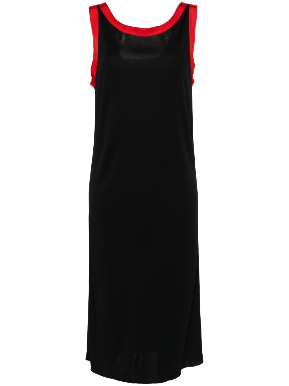 Saint Laurent Pre-Owned 对比边饰直筒中长连衣裙 - 黑色
