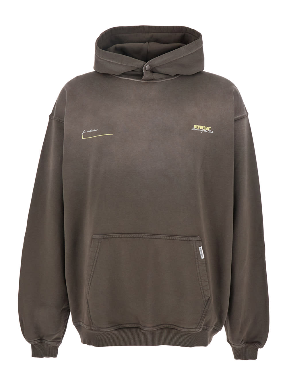 REPRESENT patron Of The Club Olive Green Hoodie With Front And Back Logo Print In Cotton Man