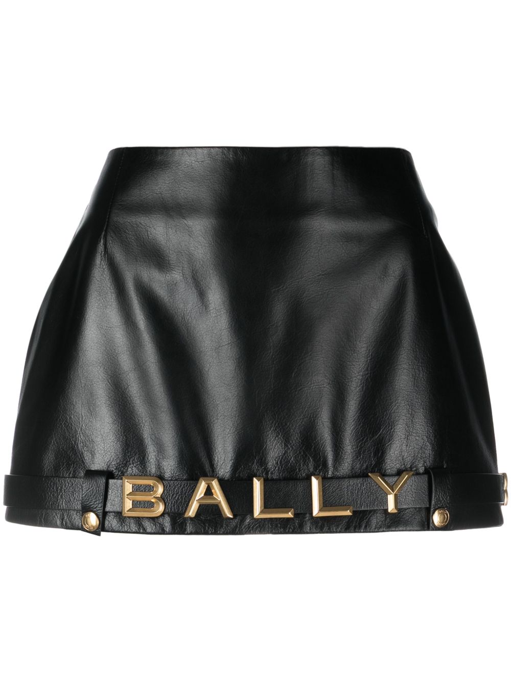 Bally logo皮质迷你半身裙 - 黑色
