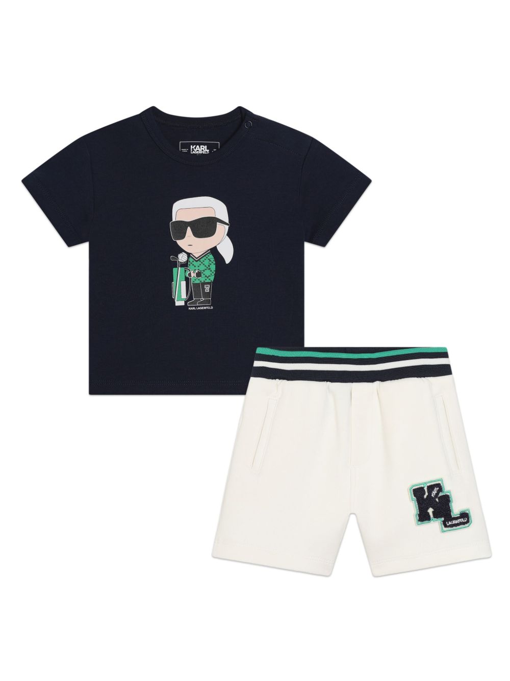 Karl Lagerfeld Kids Ikonik Karl 印花平纹针织短裤套装 - 白色