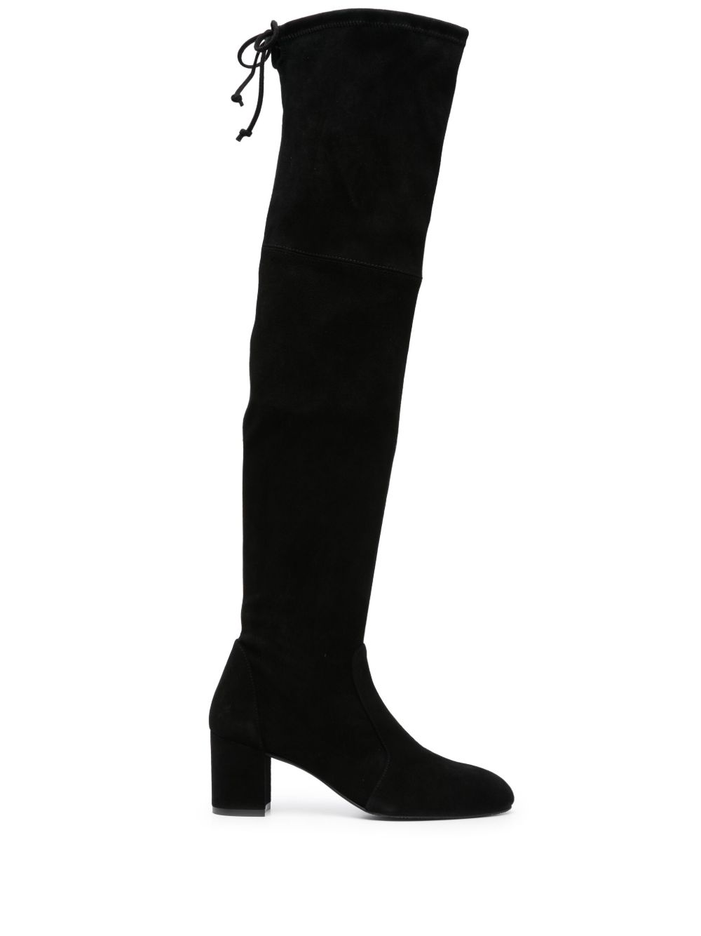 Stuart Weitzman Yulianaland 中跟系带绒面皮过膝靴 - 黑色