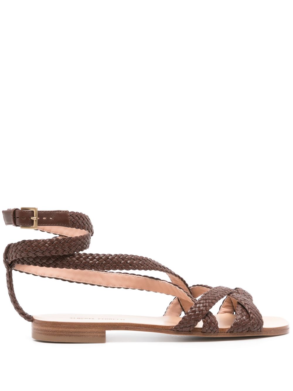 Alberta Ferretti 编织皮质凉鞋 - 褐色