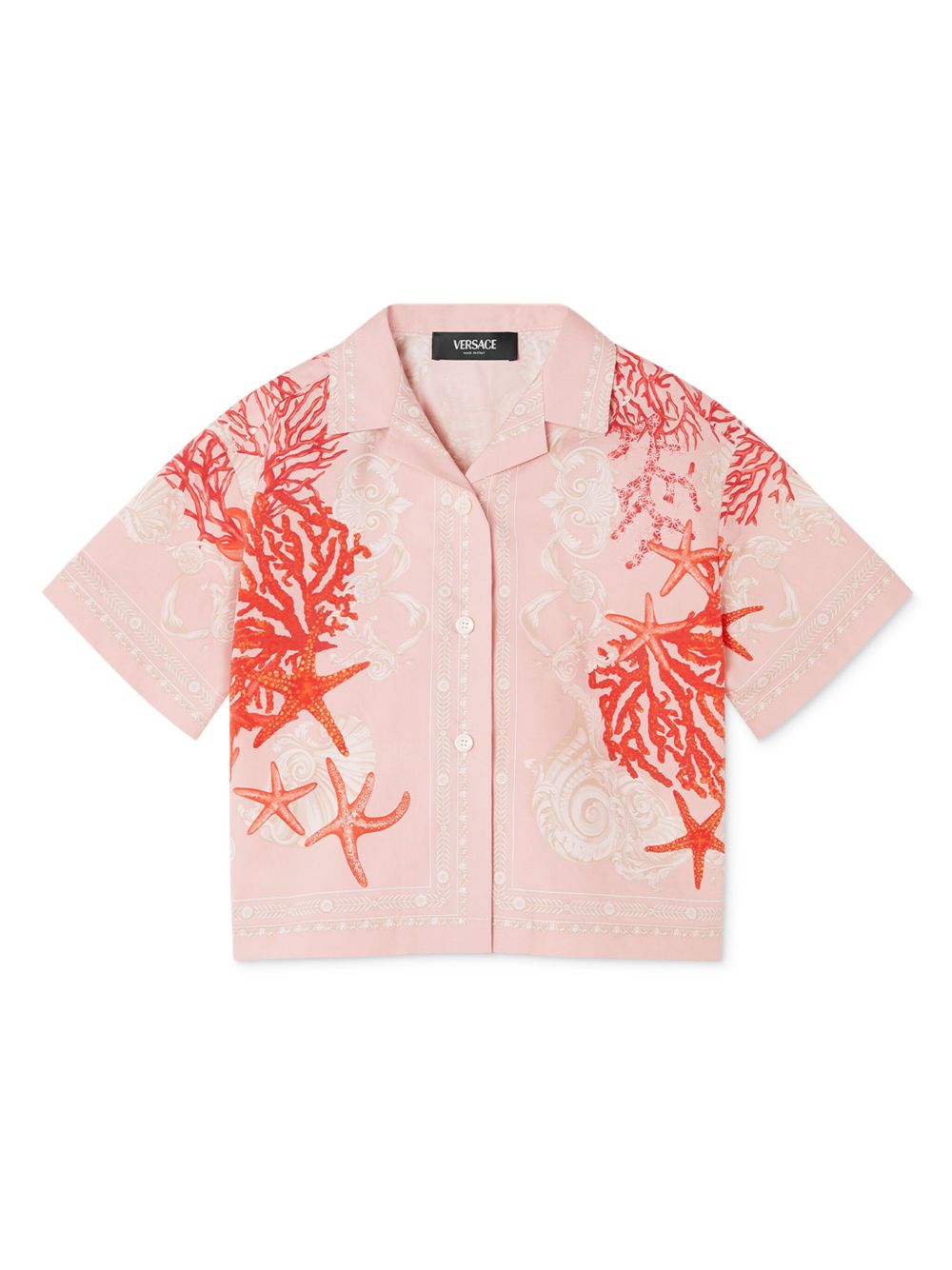 Versace Kids 珊瑚印花短袖衬衫 - 粉色