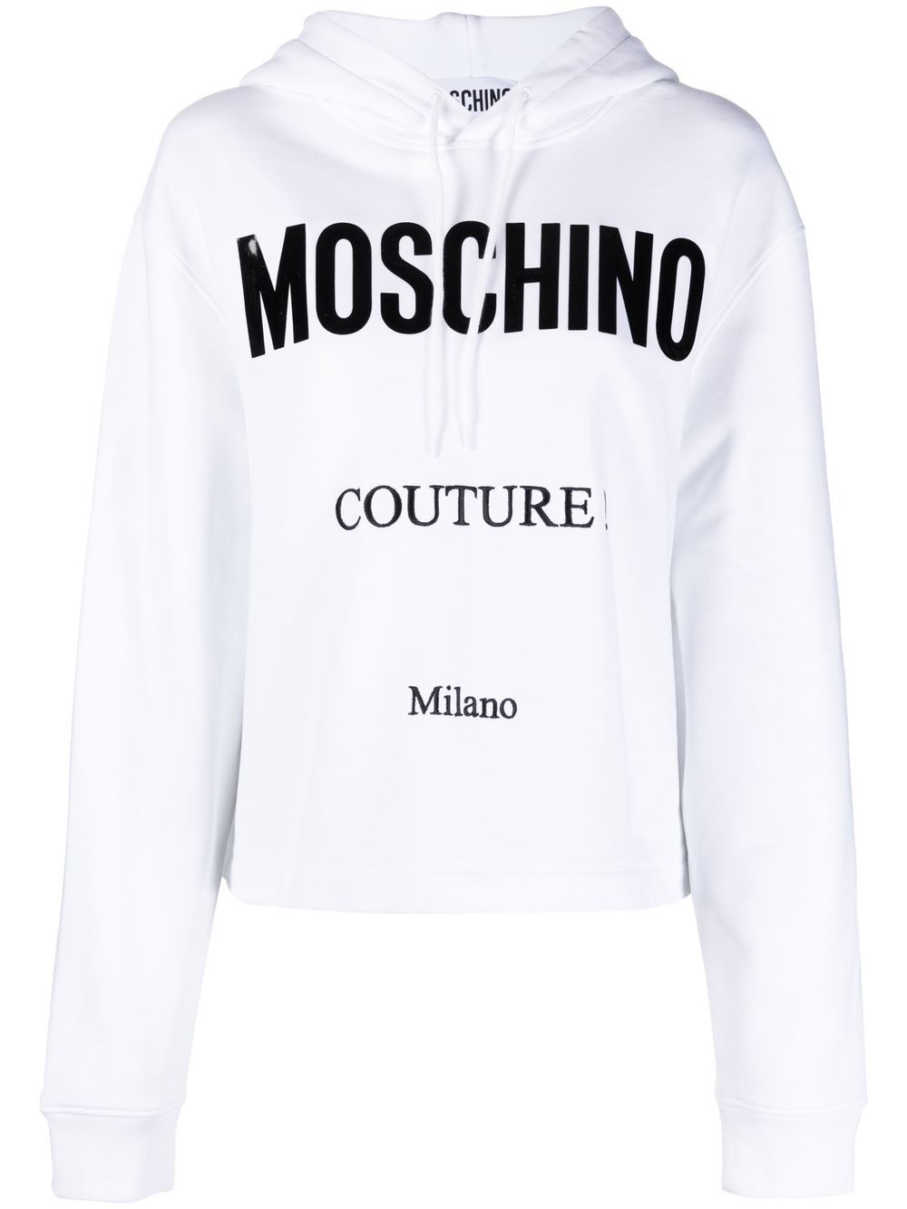 Moschino logo印花短款连帽衫 - 白色