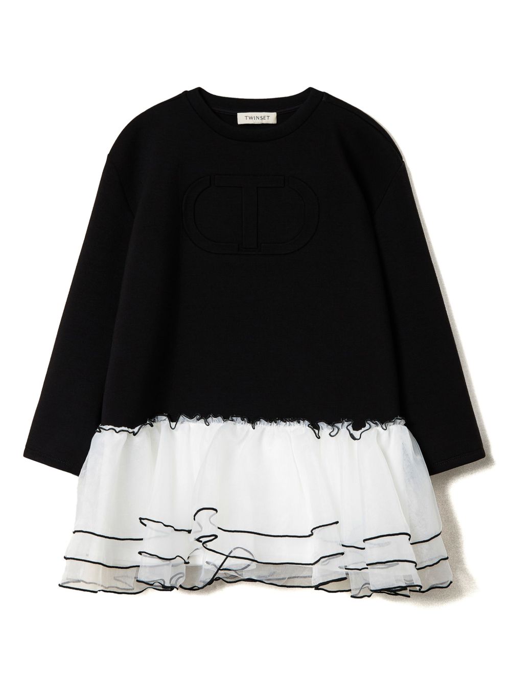 TWINSET Kids 欧根纱荷叶边连衣裙 - 黑色