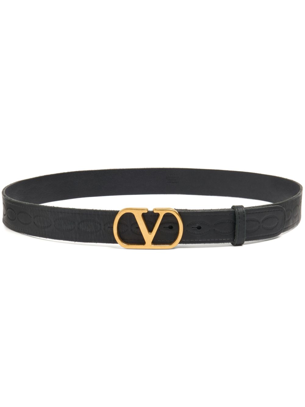 Valentino Garavani VLogo Signature 皮质腰带（30毫米） - 黑色