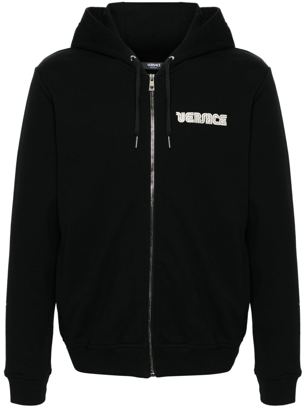Versace 晶饰logo拉链连帽衫 - 黑色