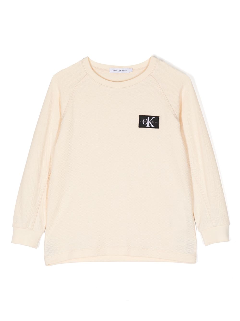 Calvin Klein Kids logo徽章华夫格T恤 - 黄色