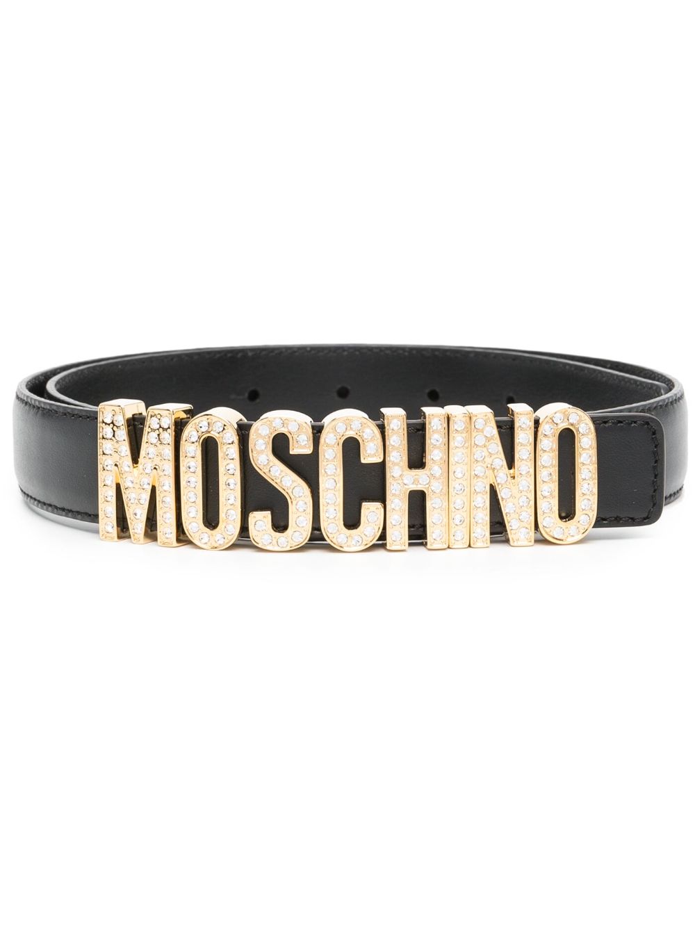 Moschino Crystal 缀饰皮质腰带 - 黑色