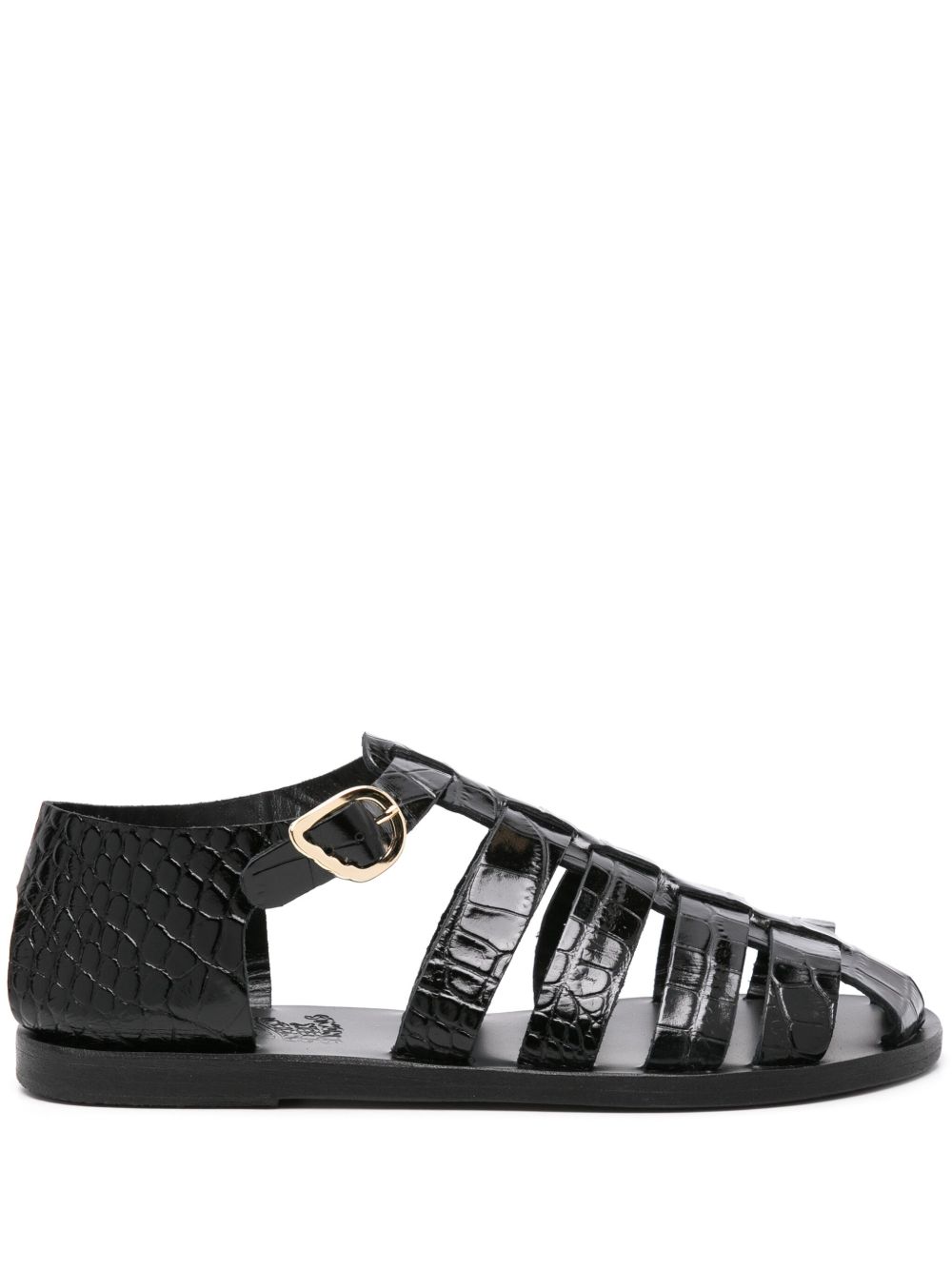 Ancient Greek Sandals Homeria 压纹鳄鱼纹凉鞋 - 黑色