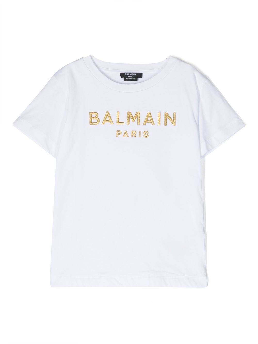 Balmain Kids logo刺绣棉T恤 - 白色
