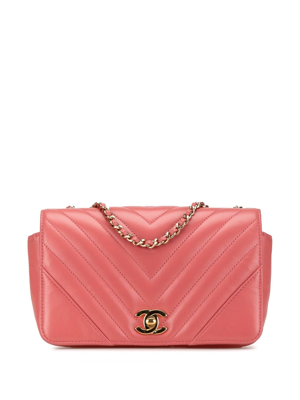 CHANEL Pre-Owned Statement Flap 迷你人字纹图案小牛皮斜挎包（2019年典藏款） - 粉色