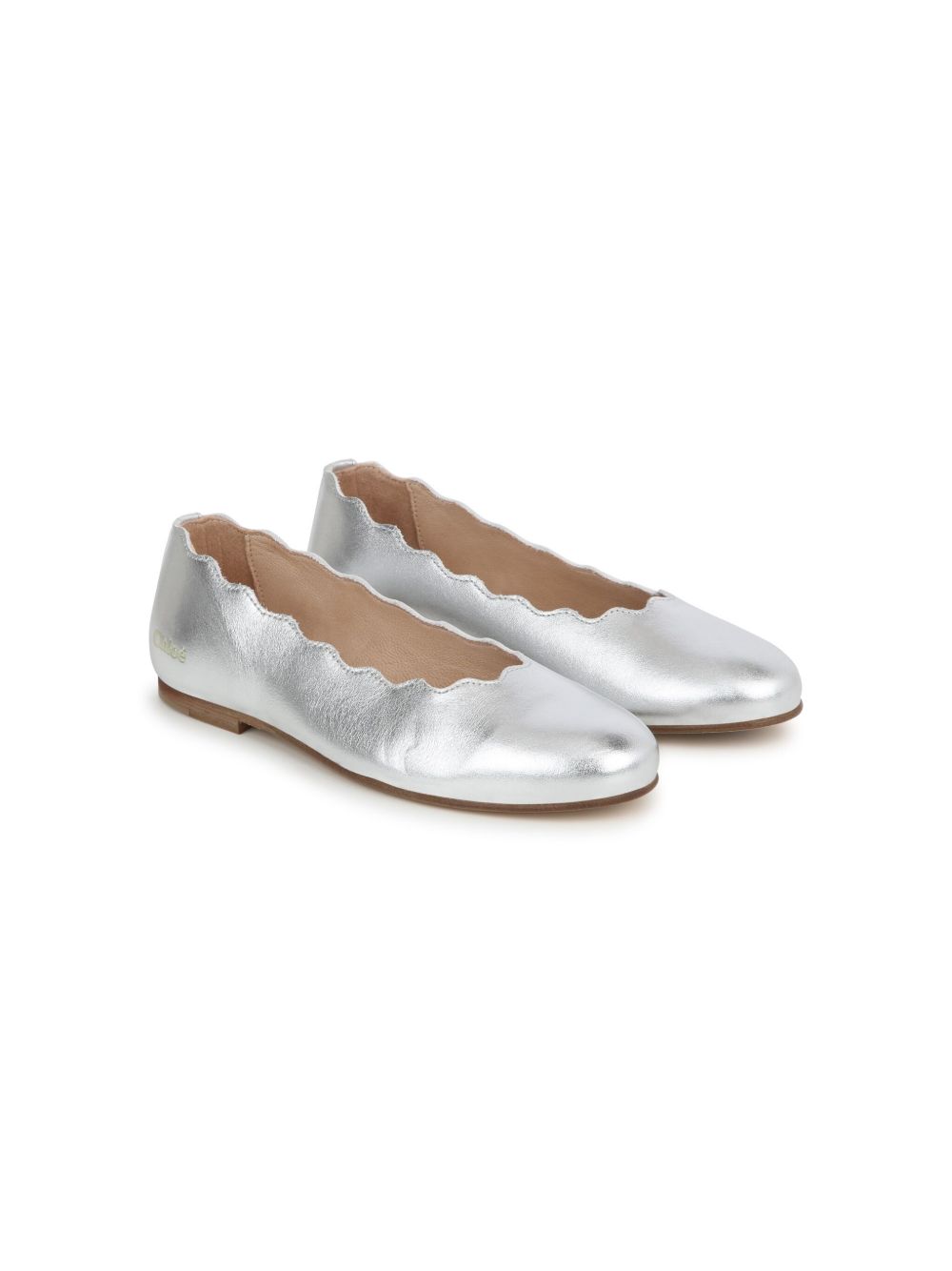 Chloé Kids 金属感皮质芭蕾平底鞋 - 灰色