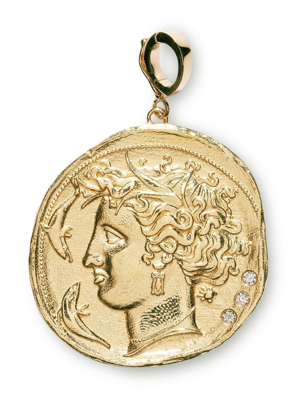 Azlee 18k黄金大号 Goddess 钻石硬币吊坠 - 金色