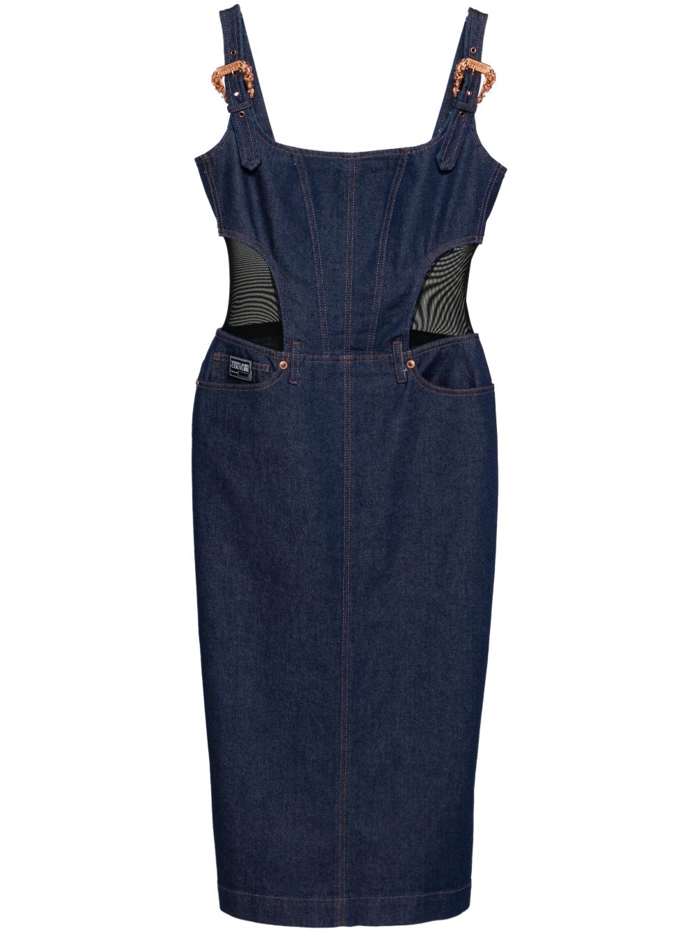 Versace Jeans Couture 扣环袢带牛仔中长连衣裙 - 蓝色