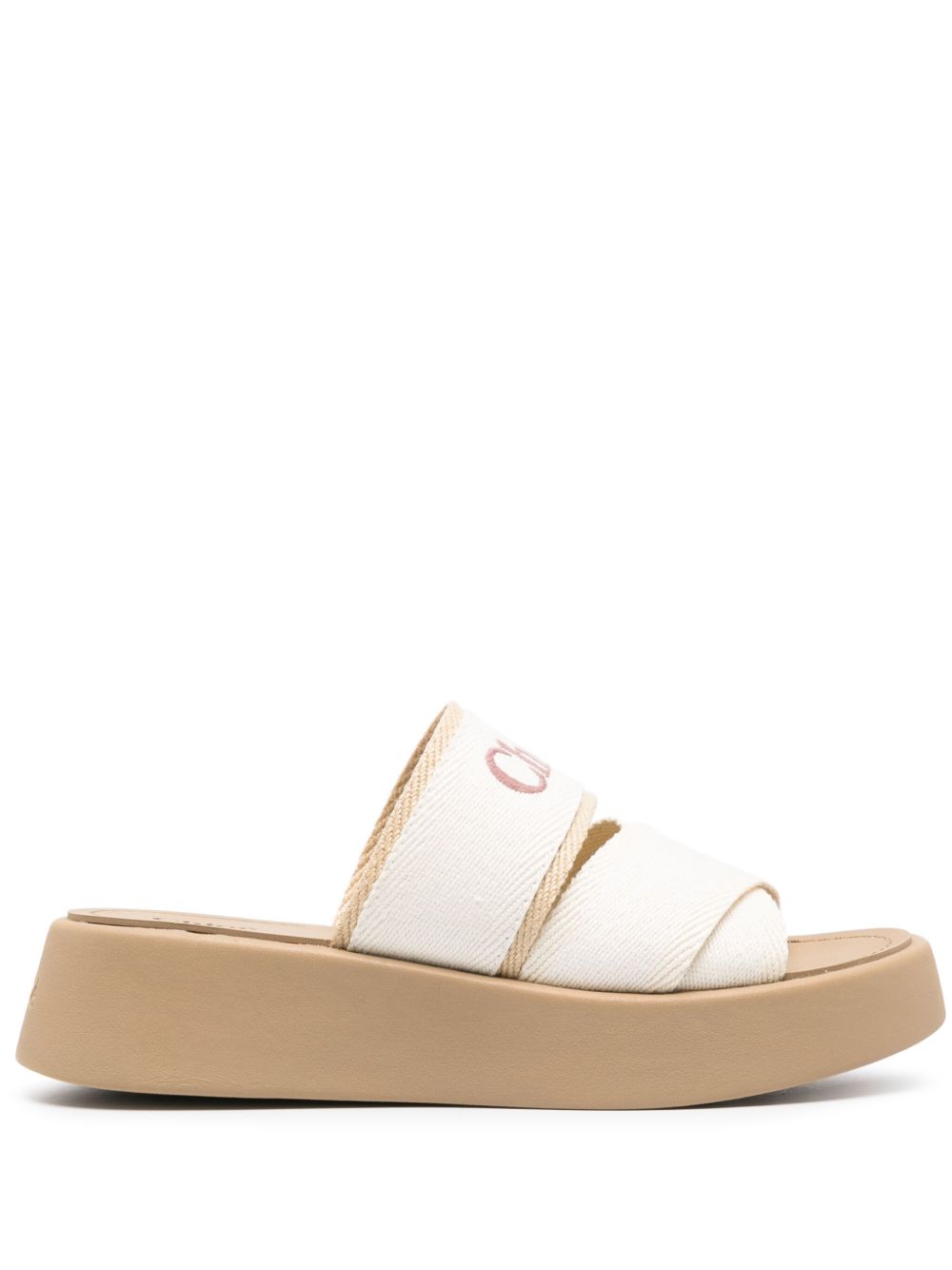 Chloé Mila logo刺绣低跟拖鞋 - 中性色