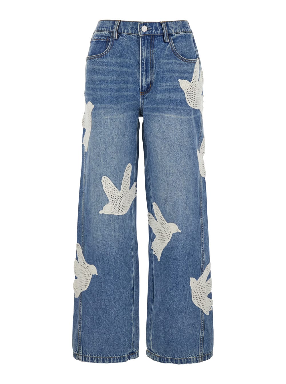 Sea New York payton Blue Jeans With All-over Crochet Birds In Cotton Blend Woman