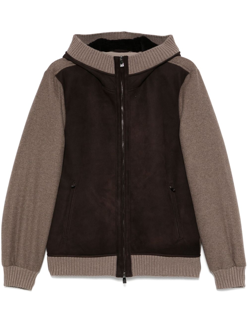 Corneliani 拼接皮质夹克 - 褐色
