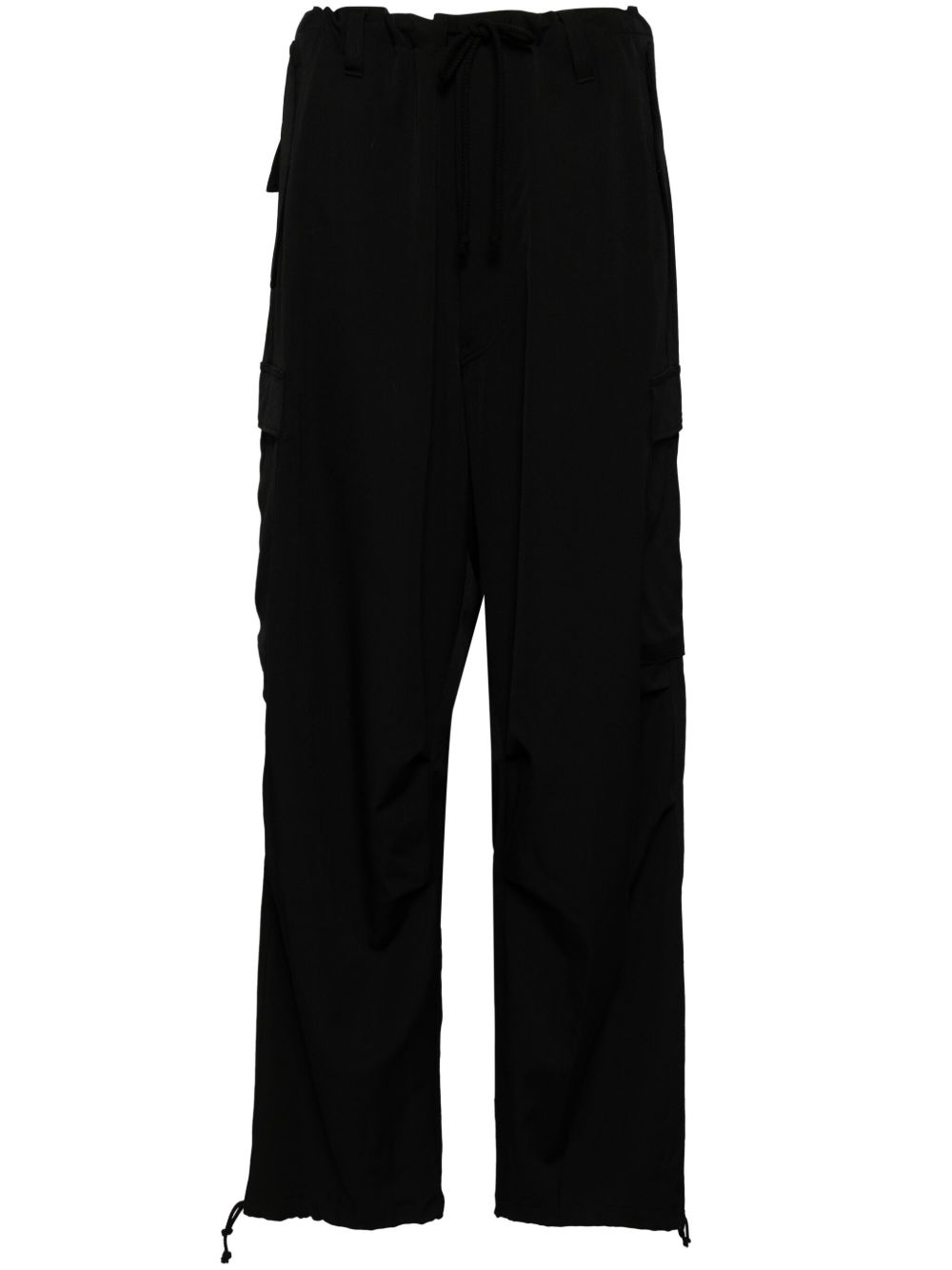 Yohji Yamamoto 宽松羊毛长裤 - 黑色
