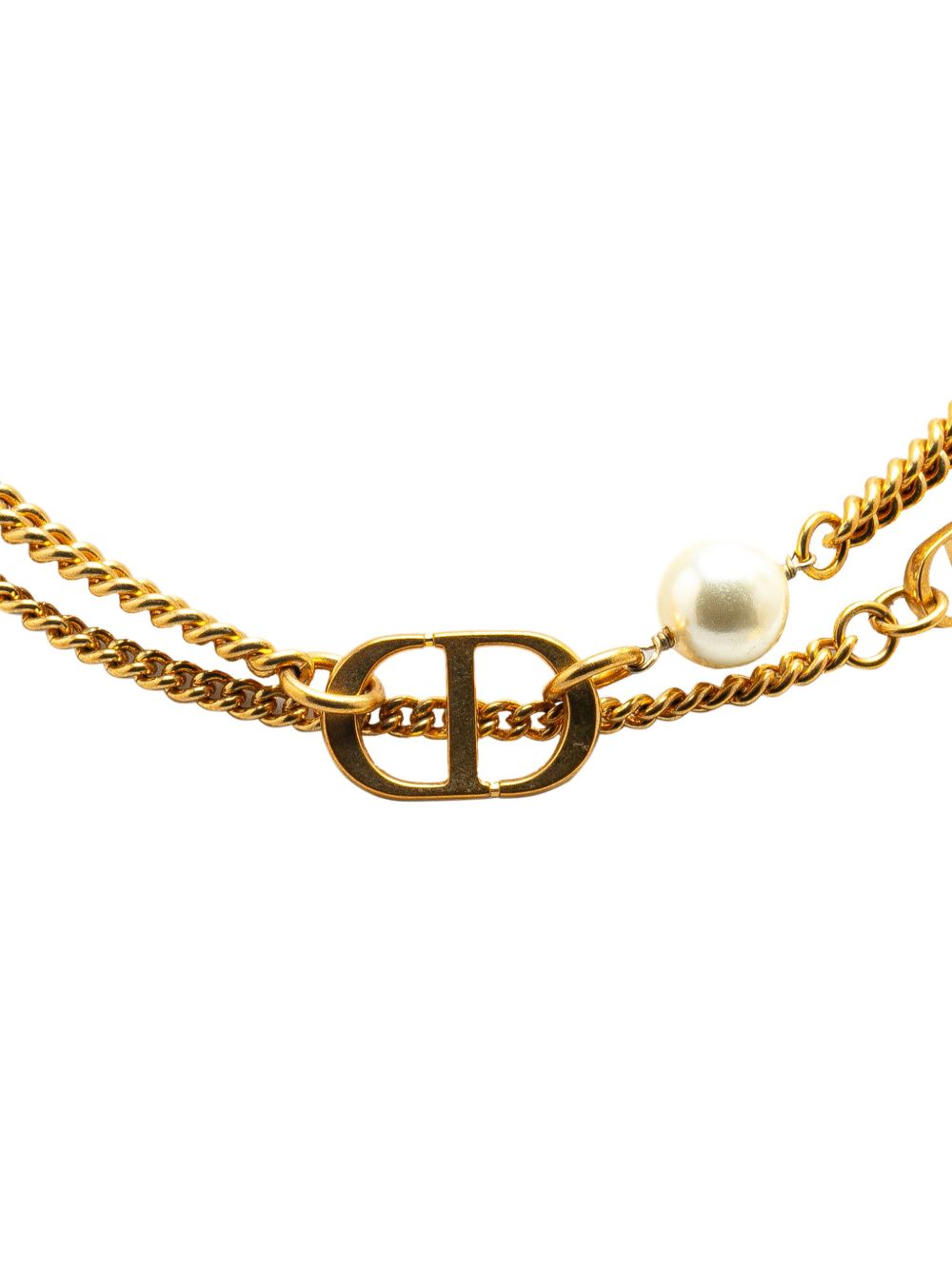 Christian Dior Pre-Owned 21st Century Gold Plated Double Strand Faux Pearl CD Logo costume necklace - 金色