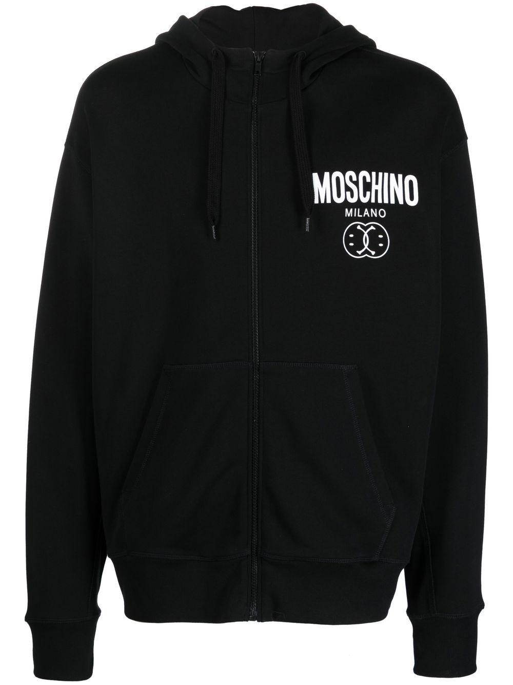 Moschino logo印花棉连帽衫 - 黑色