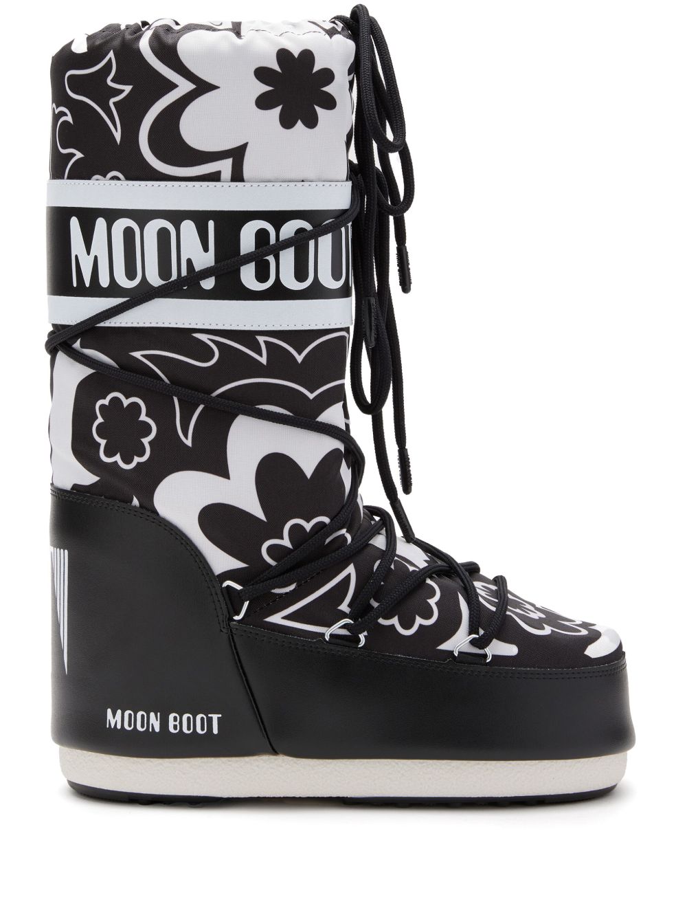 Moon Boot Icon 花卉印花短靴 - 黑色