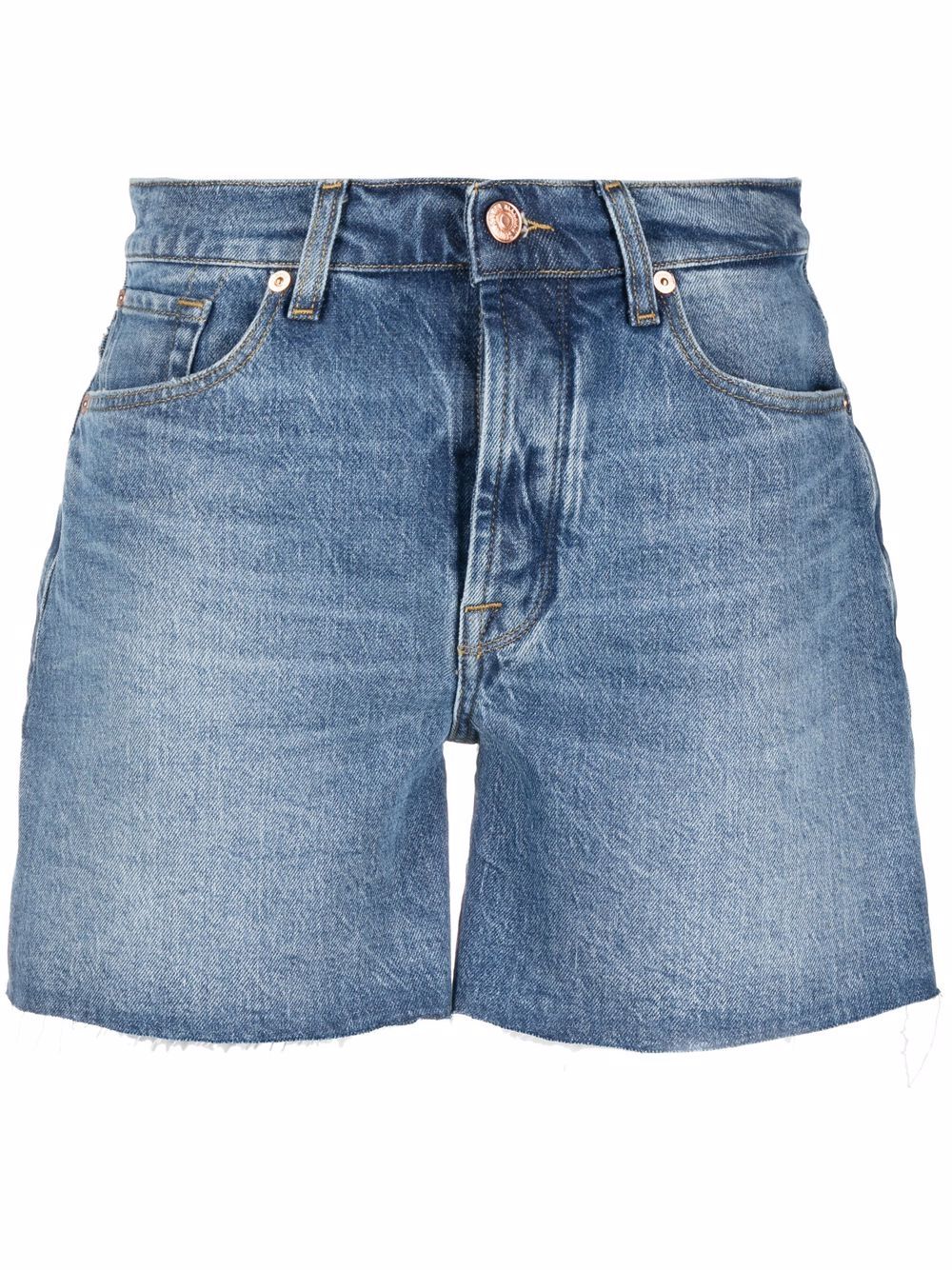 7 For All Mankind 毛边牛仔短裤 - 蓝色