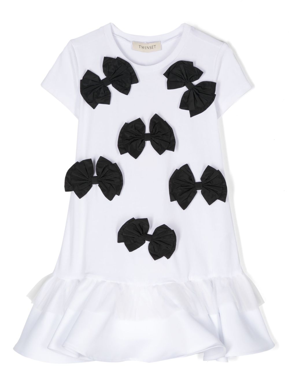 TWINSET Kids 蝴蝶结细节束腰伞摆连衣裙 - 白色
