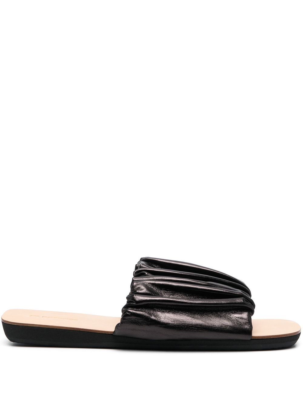 Jil Sander 皮质缩褶细节拖鞋 - 黑色