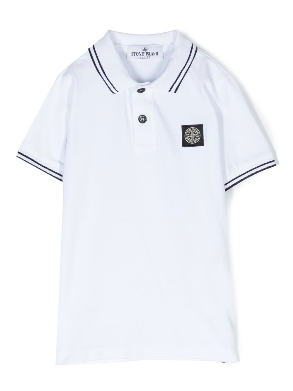 Stone Island Junior 罗盘贴花滚边polo衫 - 白色