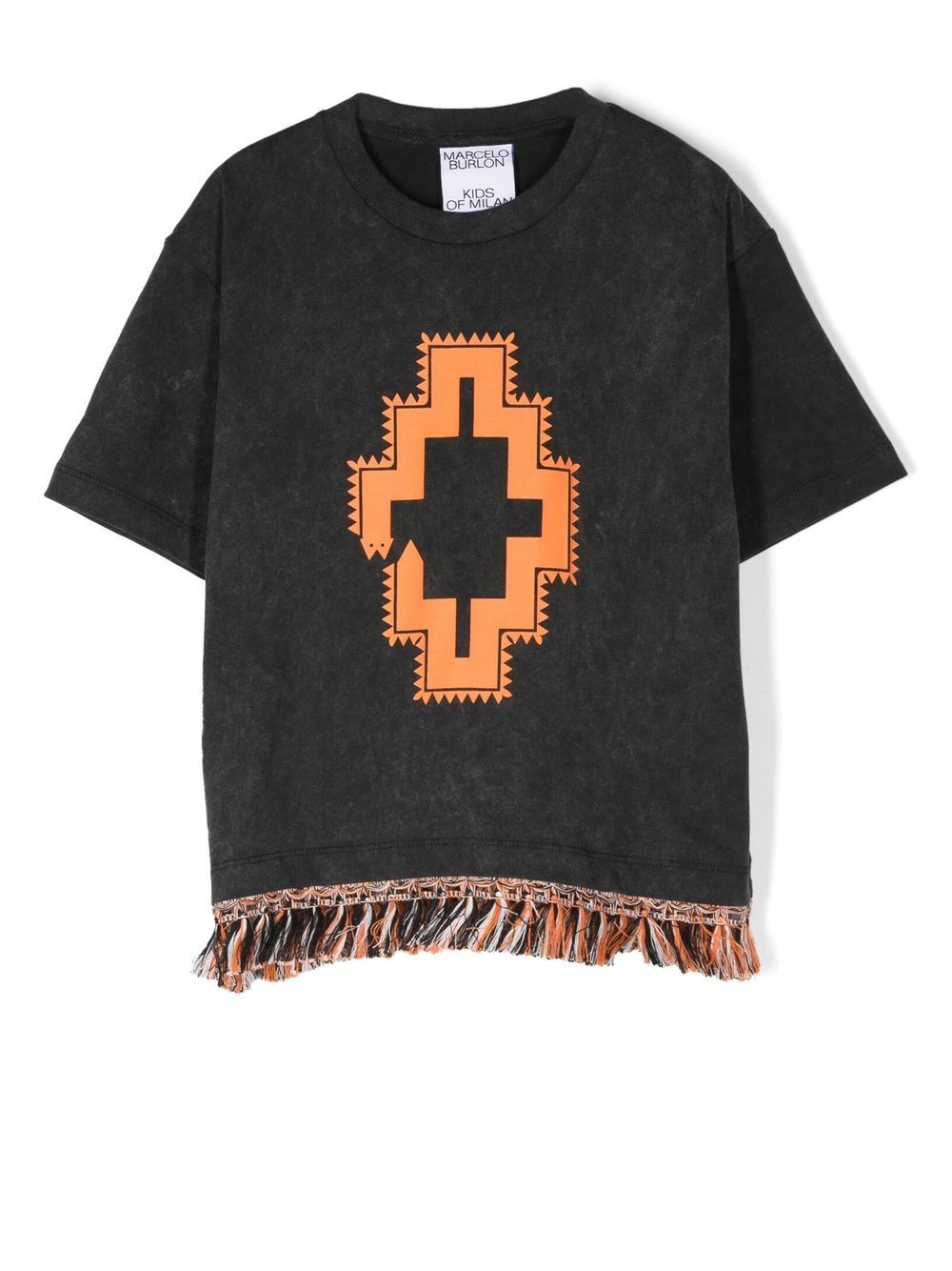 Marcelo Burlon County Of Milan Kids logo印花流苏边饰T恤 - 黑色