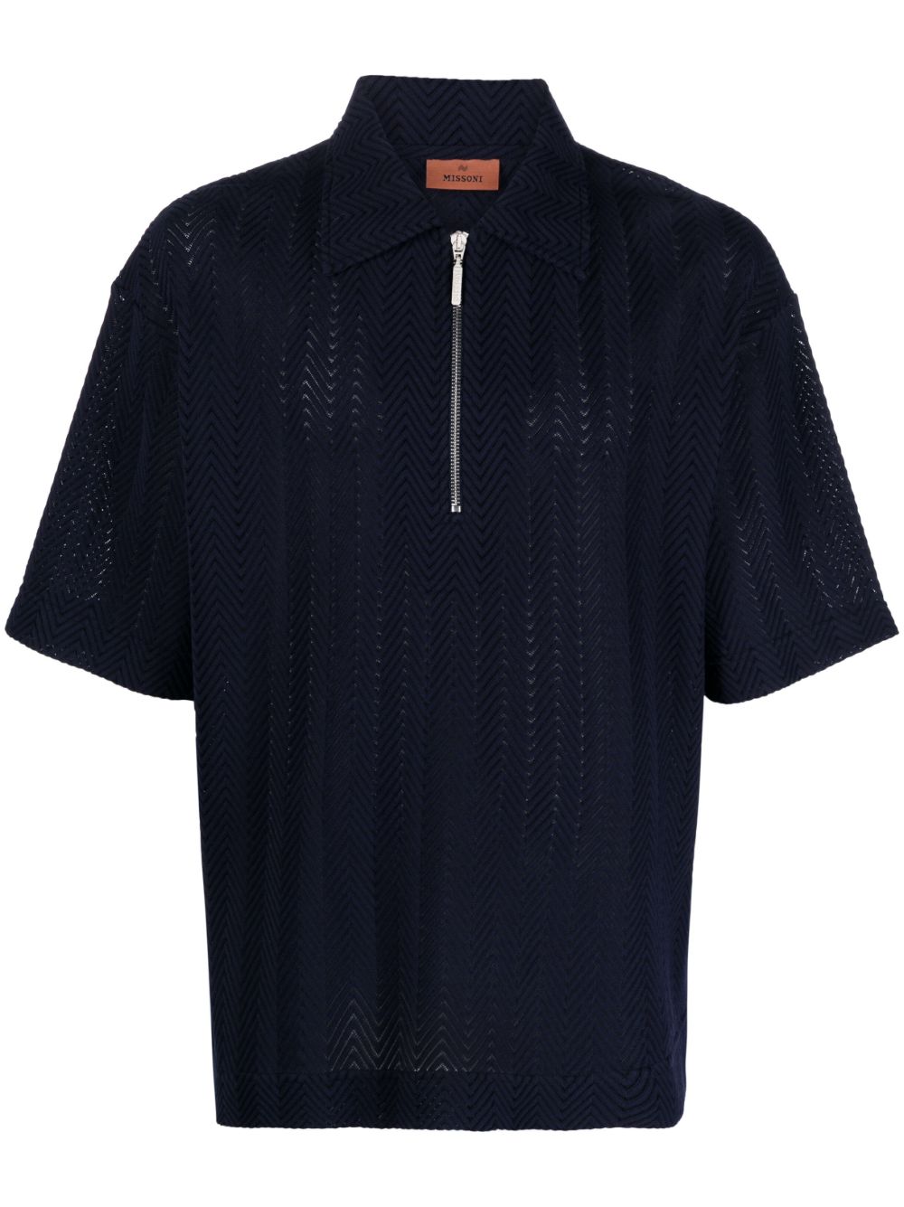 Missoni Z字形图案拉链polo衫 - 蓝色