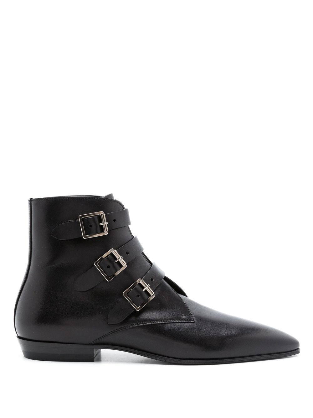 Saint Laurent Goth 皮质扣环短靴 - 黑色
