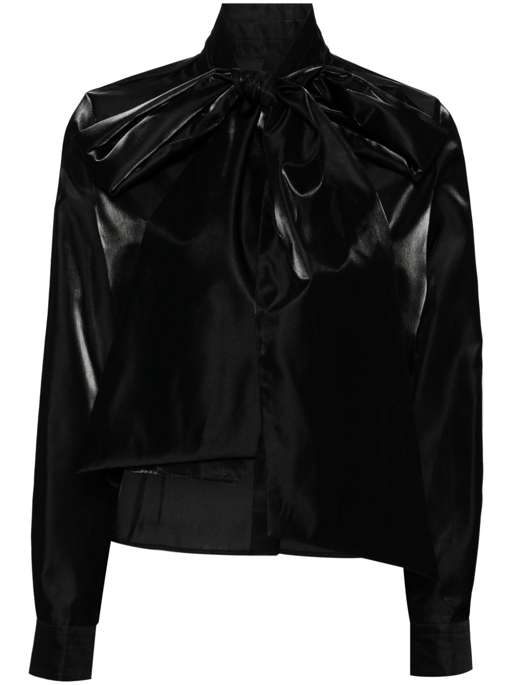 Noir Kei Ninomiya 蝴蝶结缎面衬衫 - 黑色