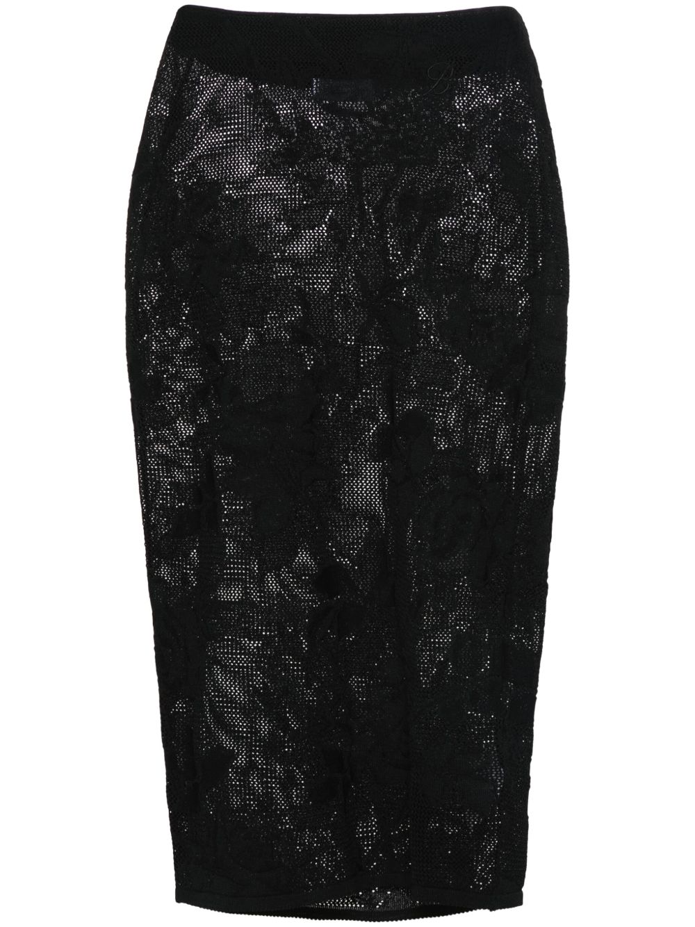 Blumarine 镂空针织中长半身裙 - 黑色