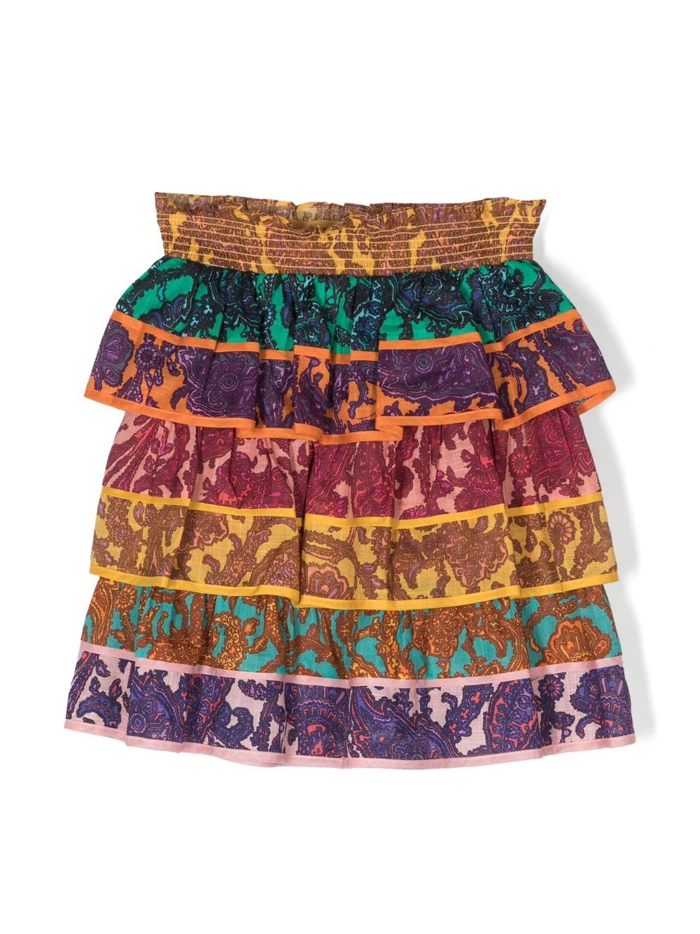 ZIMMERMANN Kids Tiggy 分层式佩斯理印花半身裙 - 橘色